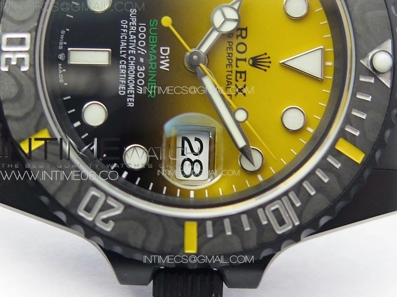 Submariner DIW Carbon Bezel VSF 1:1 Best Edition Yellow Dial on DLC Bracelet VS3135