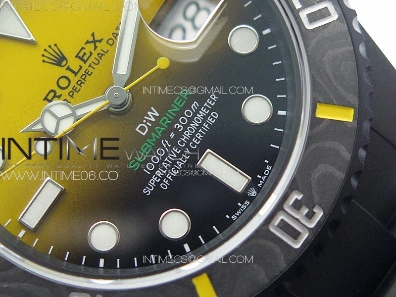 Submariner DIW Carbon Bezel VSF 1:1 Best Edition Yellow Dial on DLC Bracelet VS3135