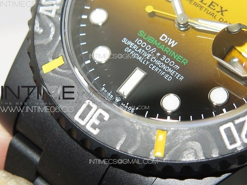 Submariner DIW Carbon Bezel VSF 1:1 Best Edition Yellow Dial on DLC Bracelet VS3135