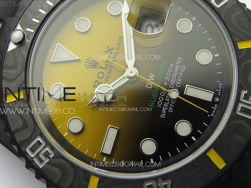 Submariner DIW Carbon Bezel VSF 1:1 Best Edition Yellow Dial on DLC Bracelet VS3135