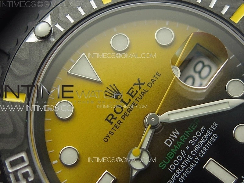Submariner DIW Carbon Bezel VSF 1:1 Best Edition Yellow Dial on DLC Bracelet VS3135