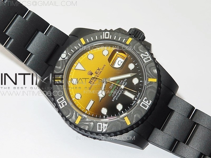 Submariner DIW Carbon Bezel VSF 1:1 Best Edition Yellow Dial on DLC Bracelet VS3135