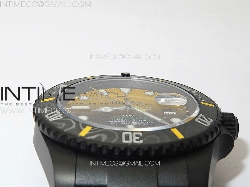 Submariner DIW Carbon Bezel VSF 1:1 Best Edition Yellow Dial on DLC Bracelet VS3135