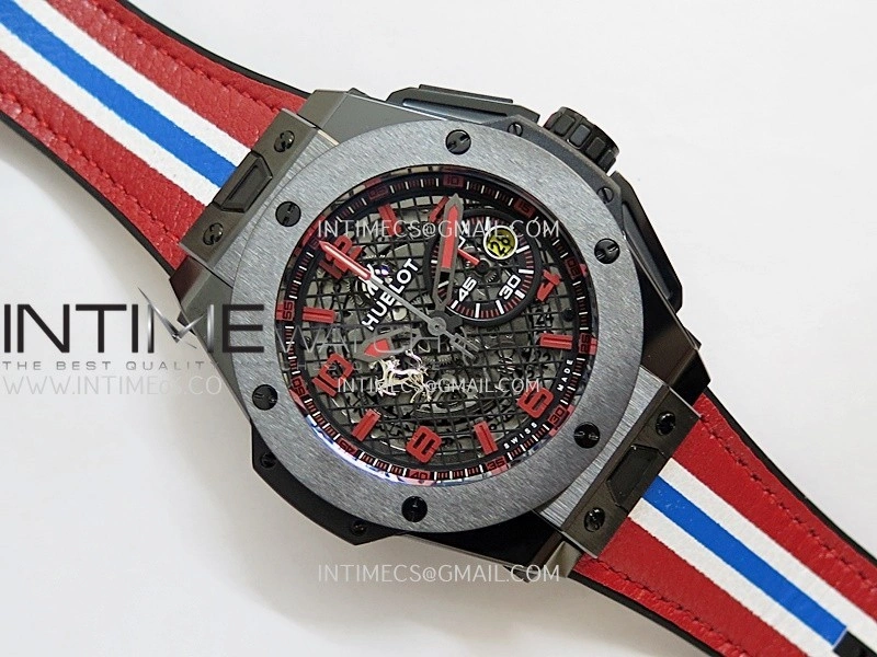 Hublot Big Bang Unico 44mm Carbon PVD HBBF 1:1 Best Edition Skeleton Dial Red Marker On Colors Gummy Strap A1280