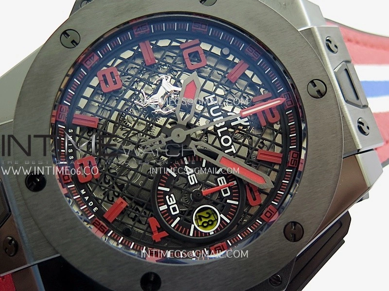 Hublot Big Bang Unico 44mm Carbon PVD HBBF 1:1 Best Edition Skeleton Dial Red Marker On Colors Gummy Strap A1280