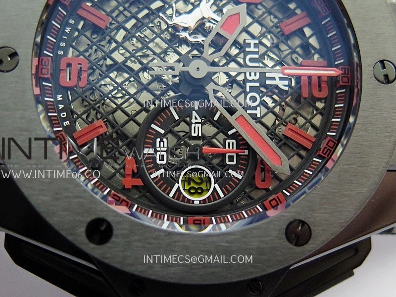 Hublot Big Bang Unico 44mm Carbon PVD HBBF 1:1 Best Edition Skeleton Dial Red Marker On Colors Gummy Strap A1280