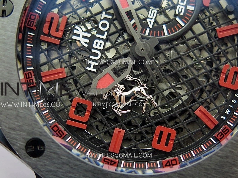 Hublot Big Bang Unico 44mm Carbon PVD HBBF 1:1 Best Edition Skeleton Dial Red Marker On Colors Gummy Strap A1280