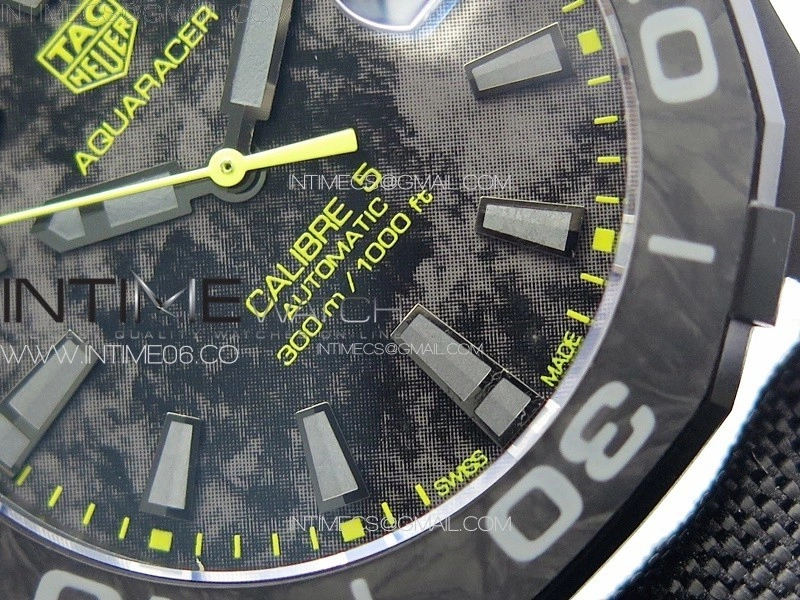 Aquaracer Calibre 5 PVD 41mm TARF 1:1 Best Edition Carbon Yellow Dial on Black Nylon Strap SW200