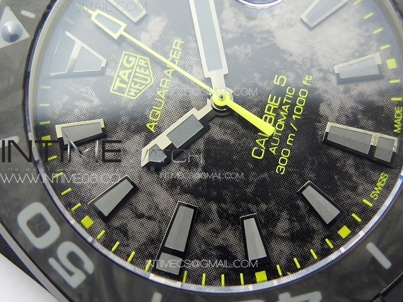 Aquaracer Calibre 5 PVD 41mm TARF 1:1 Best Edition Carbon Yellow Dial on Black Nylon Strap SW200