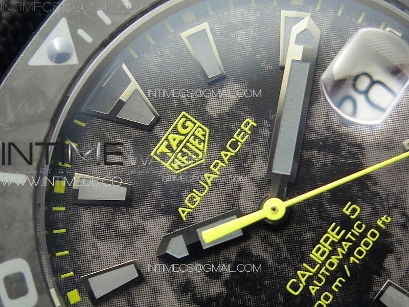 Aquaracer Calibre 5 PVD 41mm TARF 1:1 Best Edition Carbon Yellow Dial on Black Nylon Strap SW200