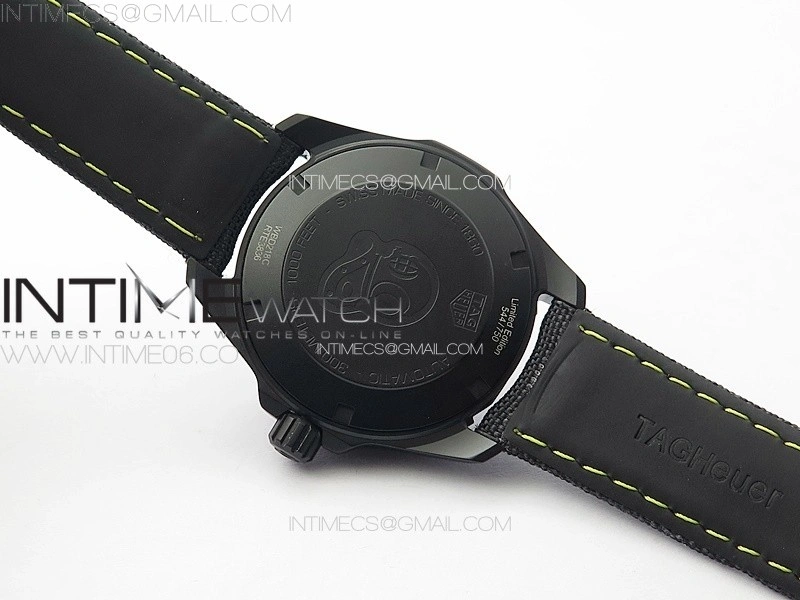 Aquaracer Calibre 5 PVD 41mm TARF 1:1 Best Edition Carbon Yellow Dial on Black Nylon Strap SW200