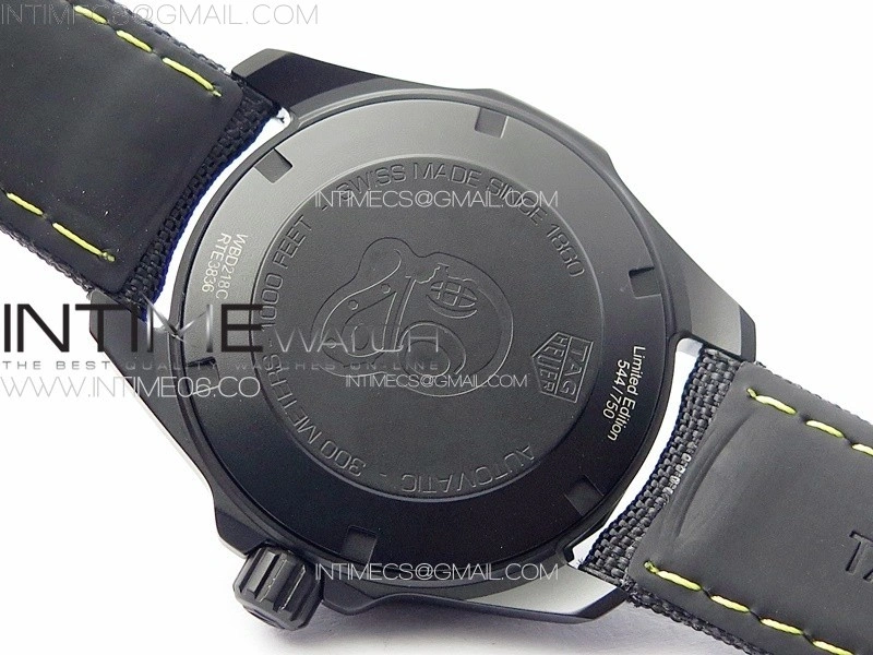 Aquaracer Calibre 5 PVD 41mm TARF 1:1 Best Edition Carbon Yellow Dial on Black Nylon Strap SW200