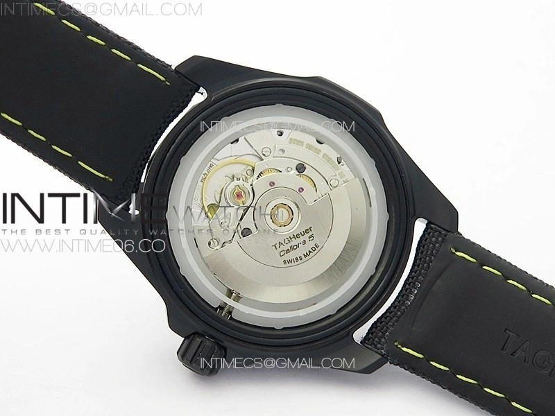 Aquaracer Calibre 5 PVD 41mm TARF 1:1 Best Edition Carbon Yellow Dial on Black Nylon Strap SW200