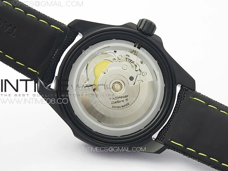 Aquaracer Calibre 5 PVD 41mm TARF 1:1 Best Edition Carbon Yellow Dial on Black Nylon Strap SW200