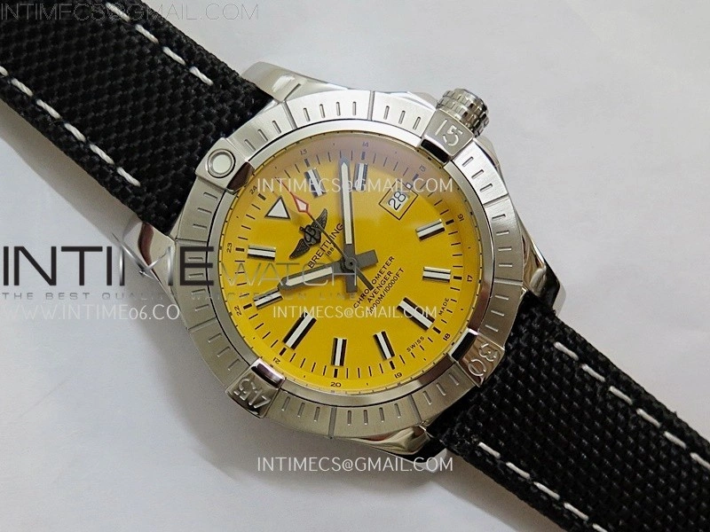 Avenger Automatic 43mm SS TF 1:1 Best Edition Yellow Dial Stick Marker on Black Nylon Strap A2824