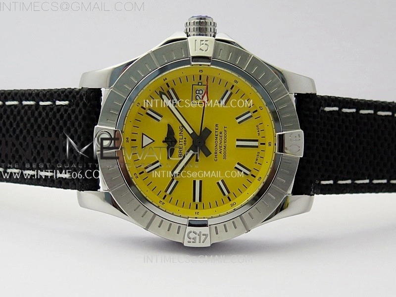 Avenger Automatic 43mm SS TF 1:1 Best Edition Yellow Dial Stick Marker on Black Nylon Strap A2824