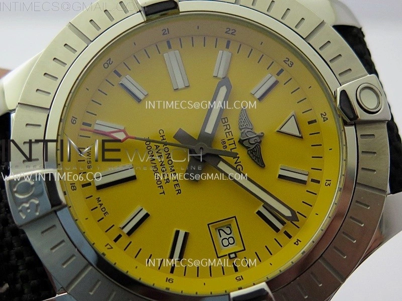 Avenger Automatic 43mm SS TF 1:1 Best Edition Yellow Dial Stick Marker on Black Nylon Strap A2824