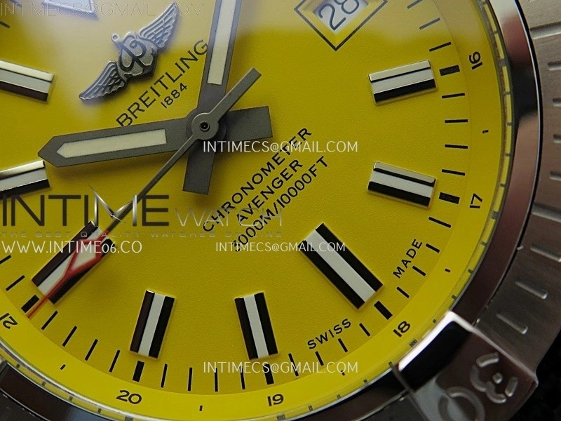 Avenger Automatic 43mm SS TF 1:1 Best Edition Yellow Dial Stick Marker on Black Nylon Strap A2824