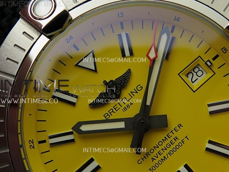 Avenger Automatic 43mm SS TF 1:1 Best Edition Yellow Dial Stick Marker on Black Nylon Strap A2824