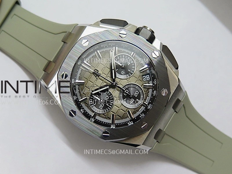 Royal Oak Offshore 43mm 26420 Ceramic Bezel SS DDF 1:1 Smoke Light Brown Dial On Gray Rubber Strap DD4401 Super Clone