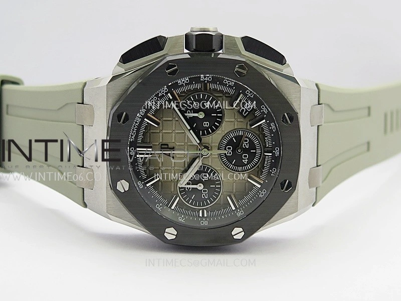 Royal Oak Offshore 43mm 26420 Ceramic Bezel SS DDF 1:1 Smoke Light Brown Dial On Gray Rubber Strap DD4401 Super Clone
