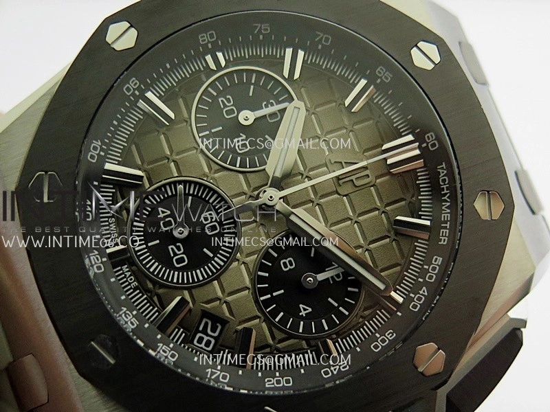 Royal Oak Offshore 43mm 26420 Ceramic Bezel SS DDF 1:1 Smoke Light Brown Dial On Gray Rubber Strap DD4401 Super Clone