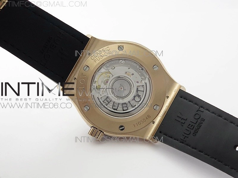 Classic Fusion 42mm RG Paved Diamonds Bezel B50F Black Dial On Black Gummy Strap A2892