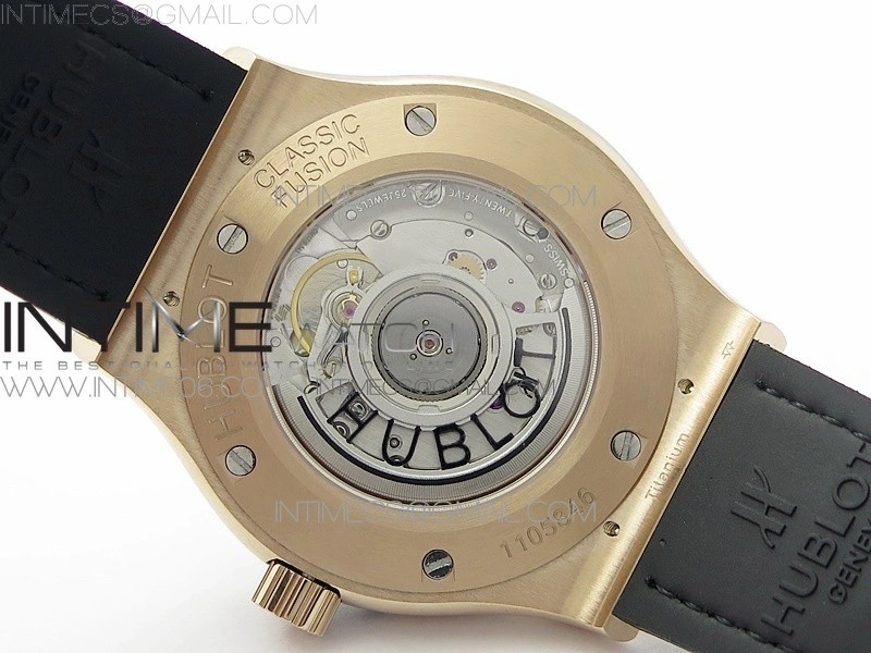 Classic Fusion 42mm RG Paved Diamonds Bezel B50F Black Dial On Black Gummy Strap A2892