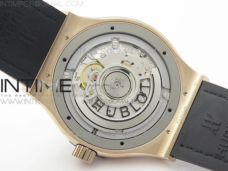 Classic Fusion 42mm RG Paved Diamonds Bezel B50F Black Dial On Black Gummy Strap A2892