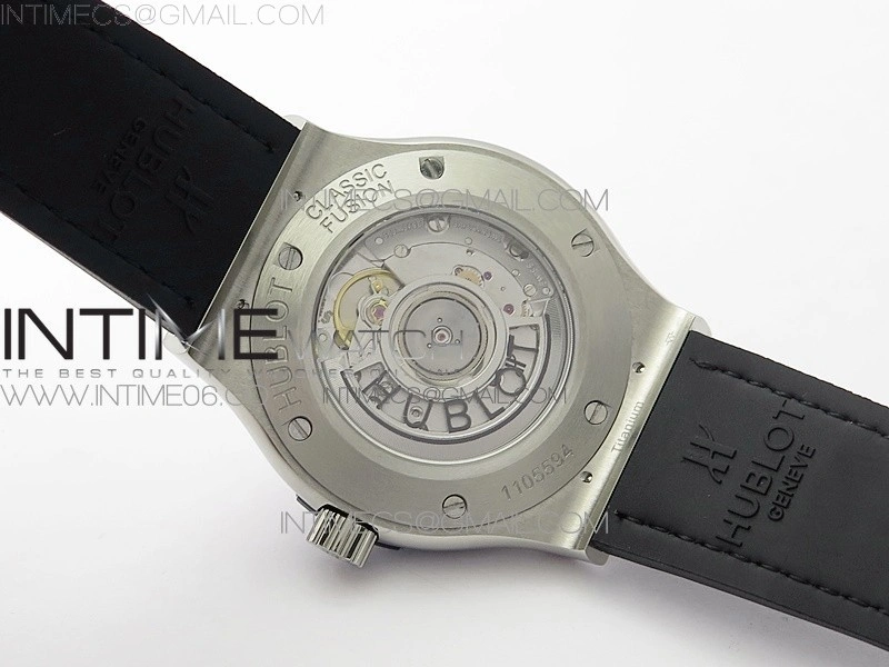 Classic Fusion 42mm SS Paved Diamonds Bezel B50F Black Dial On Black Gummy Strap A2892