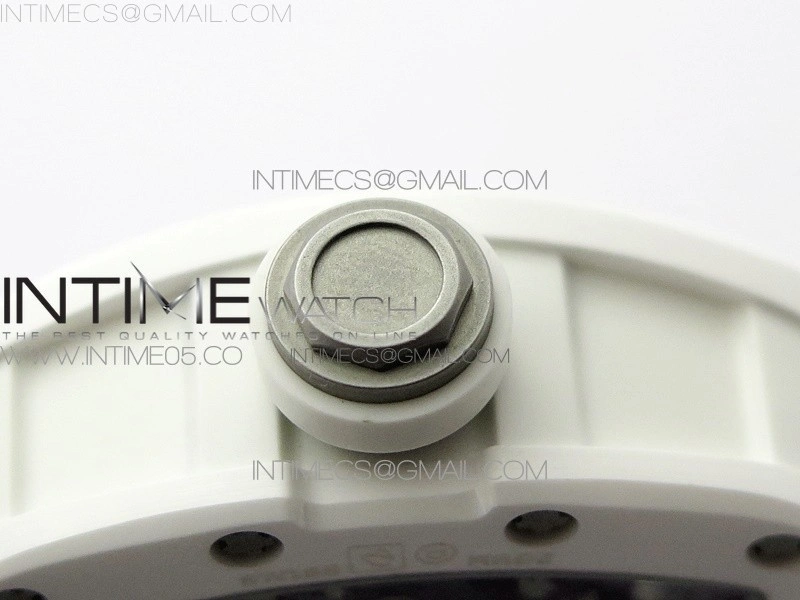 RM055 White Ceramic KVF Best Edition Skeleton Dial Black Crown on White Rubber Strap MIYOTA8215 V3