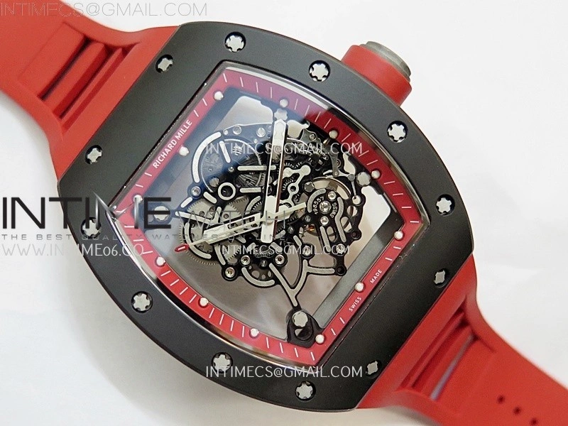 RM055 Black Ceramic Red Inner RMF Best Edition Skeleton Dial On Red Rubber Strap RMUL2 Super Clone
