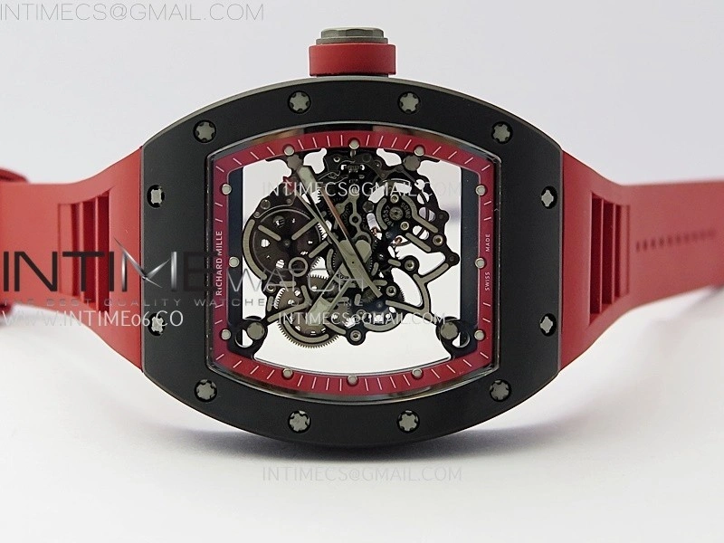 RM055 Black Ceramic Red Inner RMF Best Edition Skeleton Dial On Red Rubber Strap RMUL2 Super Clone