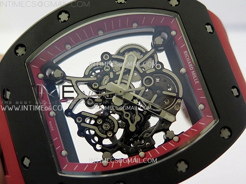 RM055 Black Ceramic Red Inner RMF Best Edition Skeleton Dial On Red Rubber Strap RMUL2 Super Clone
