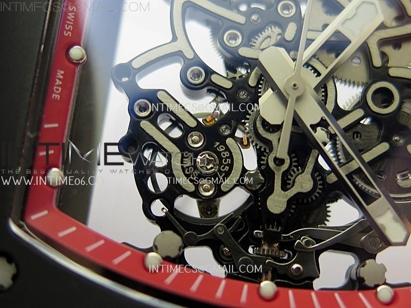 RM055 Black Ceramic Red Inner RMF Best Edition Skeleton Dial On Red Rubber Strap RMUL2 Super Clone