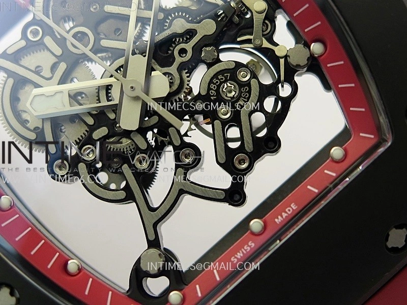 RM055 Black Ceramic Red Inner RMF Best Edition Skeleton Dial On Red Rubber Strap RMUL2 Super Clone