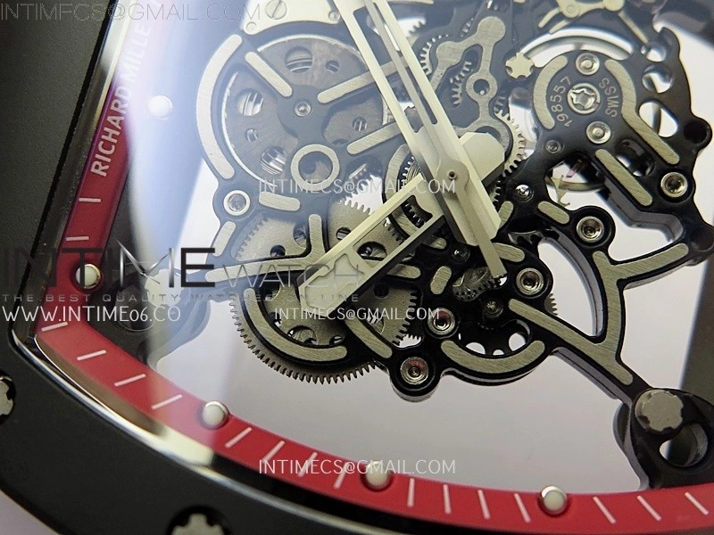 RM055 Black Ceramic Red Inner RMF Best Edition Skeleton Dial On Red Rubber Strap RMUL2 Super Clone