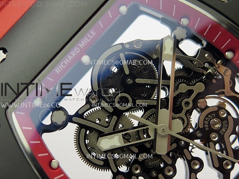 RM055 Black Ceramic Red Inner RMF Best Edition Skeleton Dial On Red Rubber Strap RMUL2 Super Clone
