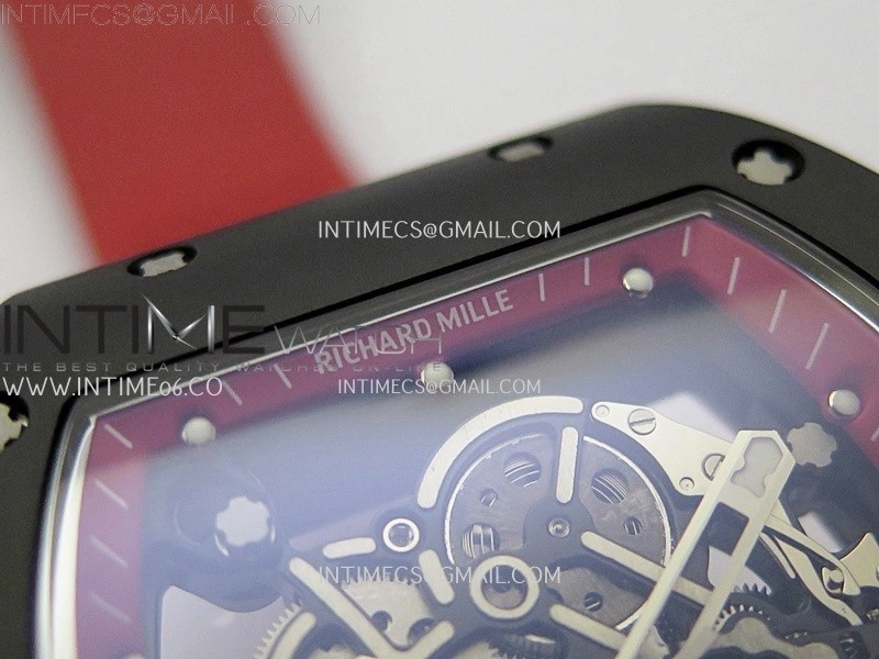 RM055 Black Ceramic Red Inner RMF Best Edition Skeleton Dial On Red Rubber Strap RMUL2 Super Clone