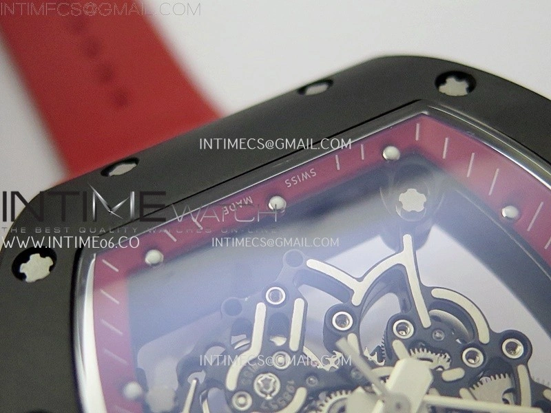 RM055 Black Ceramic Red Inner RMF Best Edition Skeleton Dial On Red Rubber Strap RMUL2 Super Clone