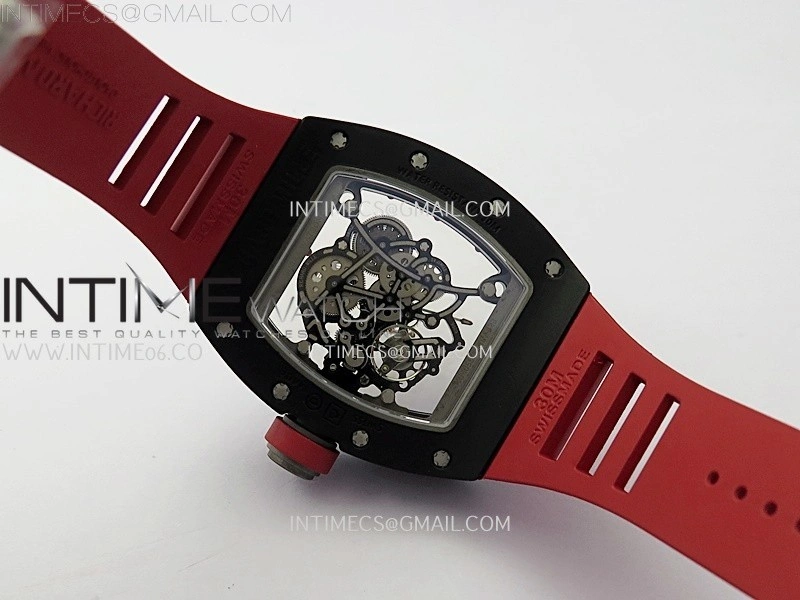 RM055 Black Ceramic Red Inner RMF Best Edition Skeleton Dial On Red Rubber Strap RMUL2 Super Clone