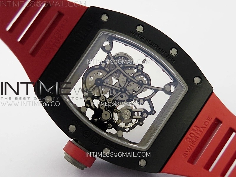 RM055 Black Ceramic Red Inner RMF Best Edition Skeleton Dial On Red Rubber Strap RMUL2 Super Clone