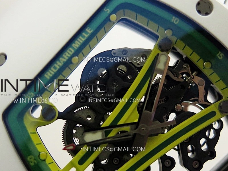 RM061 White Ceramic Umi Office 1:1 Best Edition Green skeleton White Rubber Strap RMUL2 Super Clone