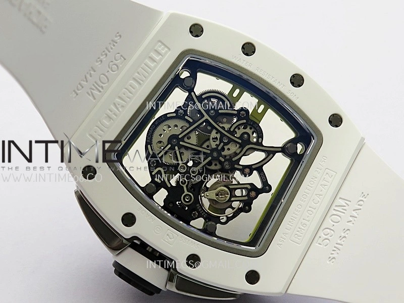 RM061 White Ceramic Umi Office 1:1 Best Edition Green skeleton White Rubber Strap RMUL2 Super Clone