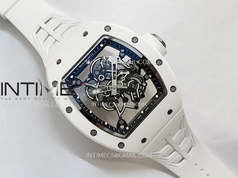 RM055 White Ceramic ZF 1:1 Best Edition Skeleton Dial On White Shark Rubber Strap RMUL2 Super Clone