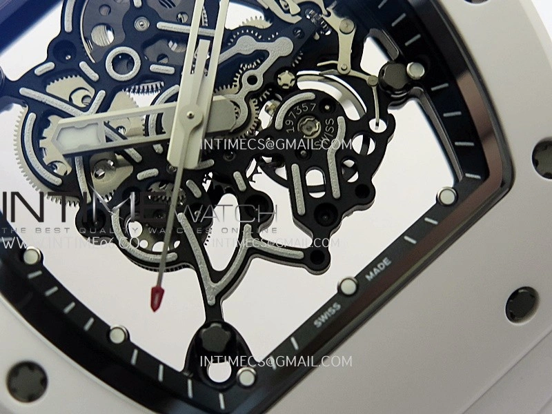 RM055 White Ceramic ZF 1:1 Best Edition Skeleton Dial On White Shark Rubber Strap RMUL2 Super Clone