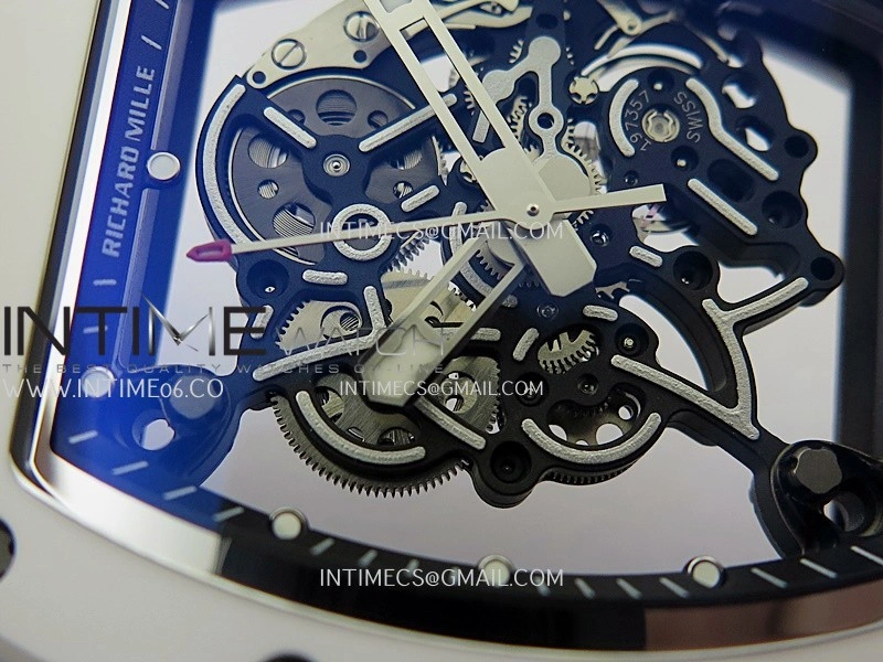 RM055 White Ceramic ZF 1:1 Best Edition Skeleton Dial On White Shark Rubber Strap RMUL2 Super Clone
