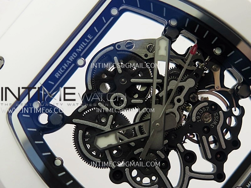 RM055 White Ceramic ZF 1:1 Best Edition Skeleton Dial On White Shark Rubber Strap RMUL2 Super Clone