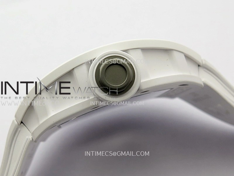 RM055 White Ceramic ZF 1:1 Best Edition Skeleton Dial On White Shark Rubber Strap RMUL2 Super Clone