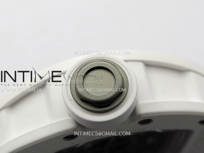 RM055 White Ceramic ZF 1:1 Best Edition Skeleton Dial On White Shark Rubber Strap RMUL2 Super Clone